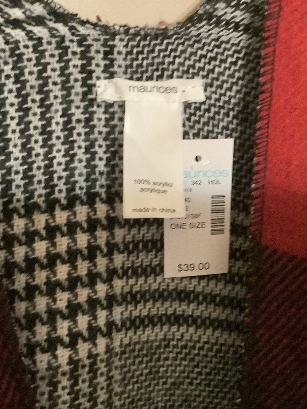 Maurices Black & White Houndstooth Cape with Red Trim